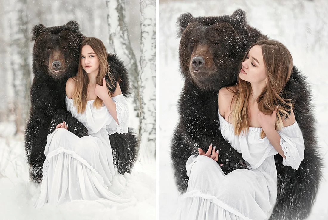 Девушка и медведь фотосессия