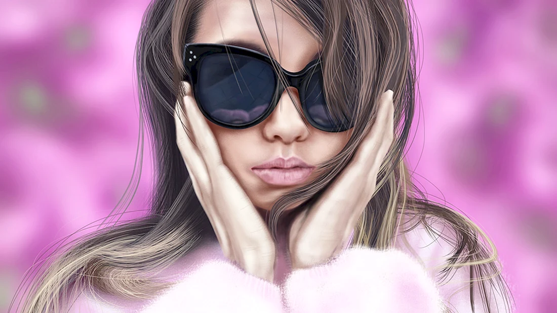 Девушка в очках на розовом фоне