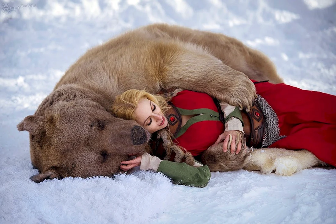 Медведь обнимается с человеком