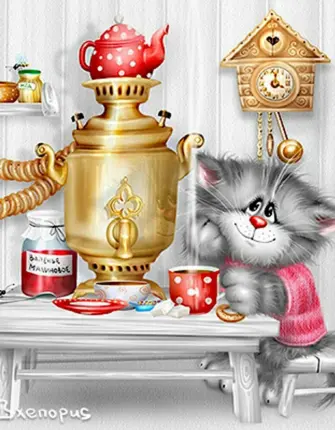 Алексей Долотов художник коты чаепитие