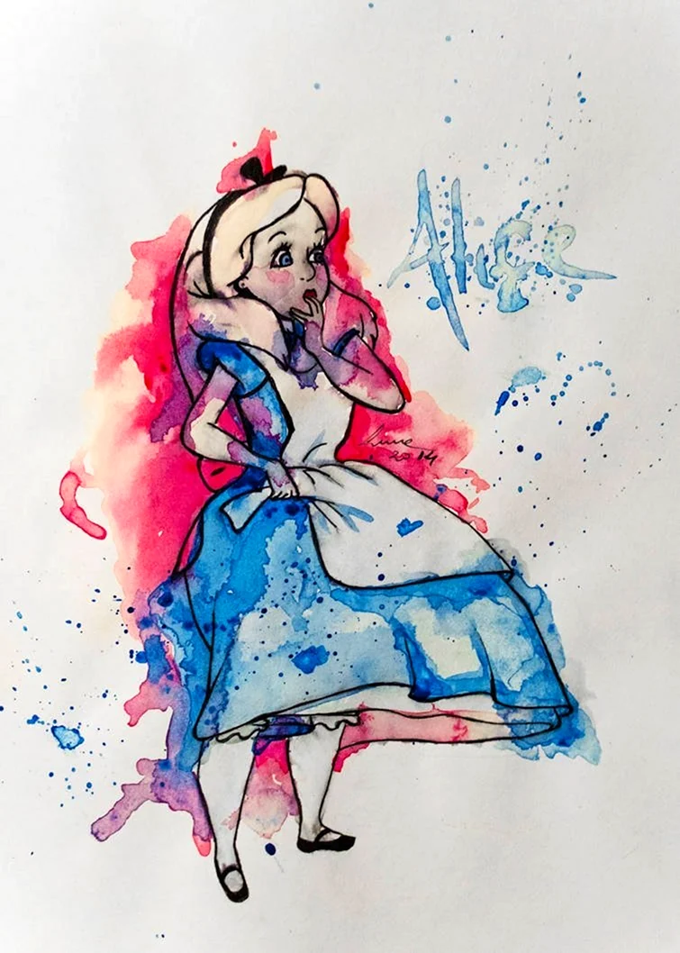 Алиса в стране чудес рисунки акварелью