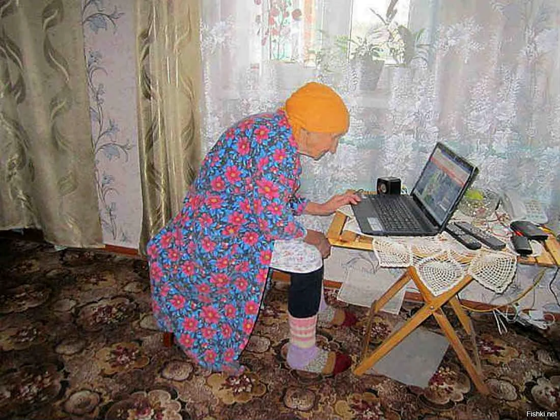 Бабушка сидит в интернете