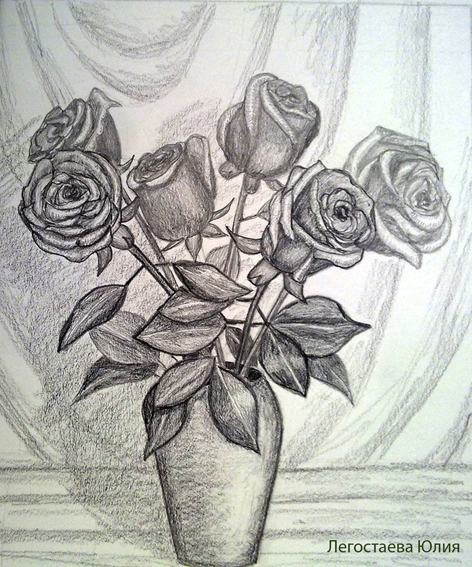 Рисунки букета роз для срисовки (58 фото)