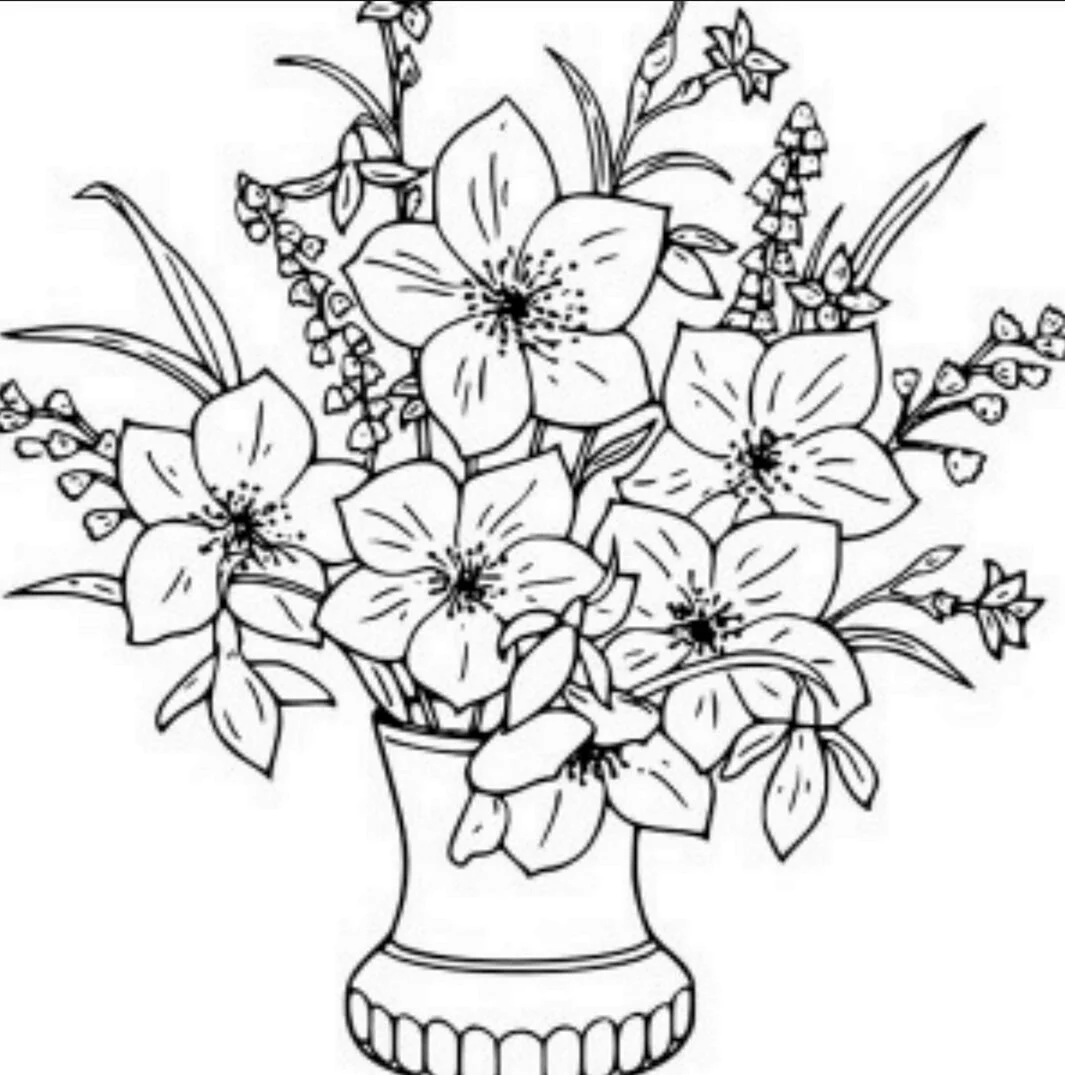 Букет цветов в вазе рисунок карандашом