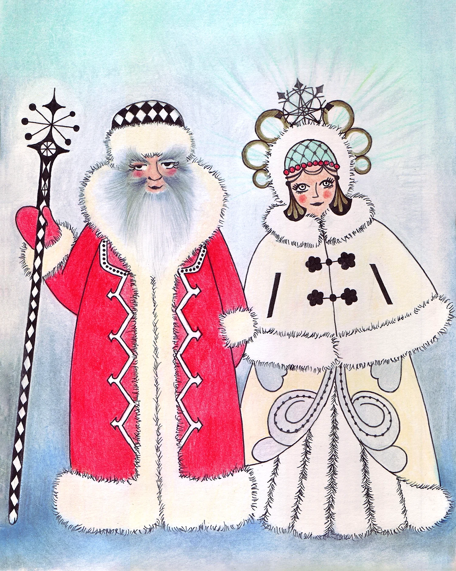 Дед Мороз и Снегурочка для рисования