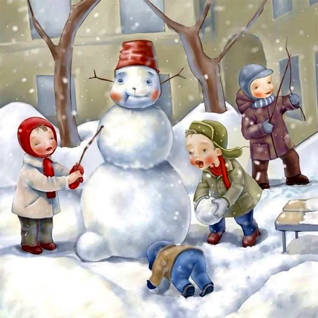 «Дети лепят снеговика» Чарльз Пайл