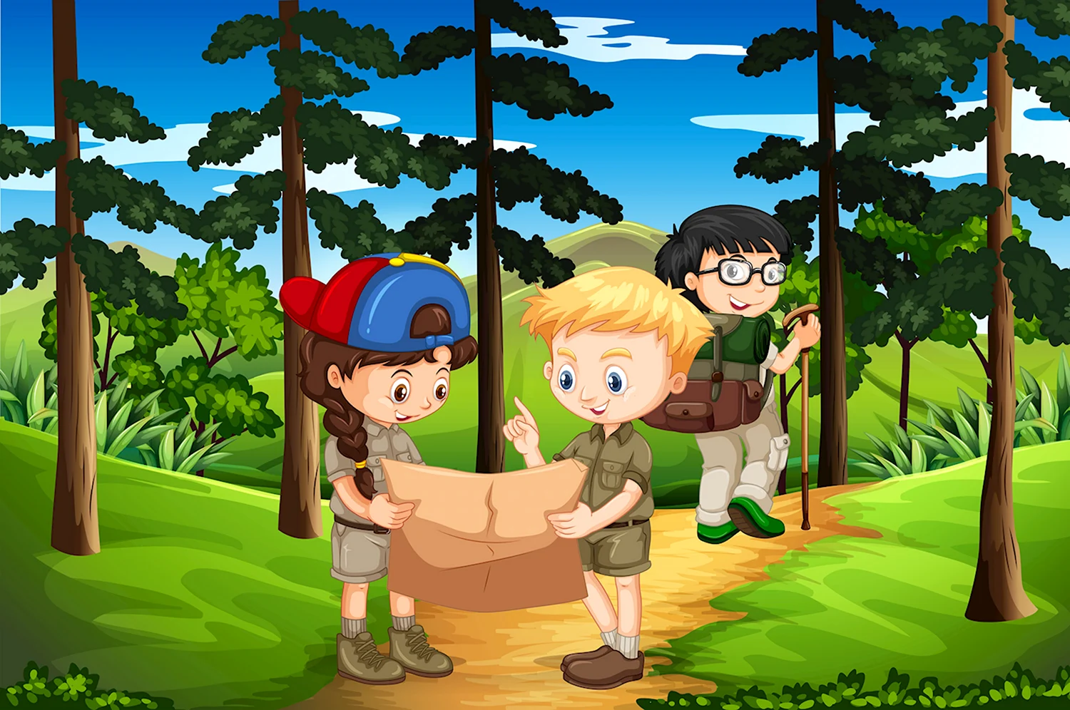 Дети в лесу мультяшные