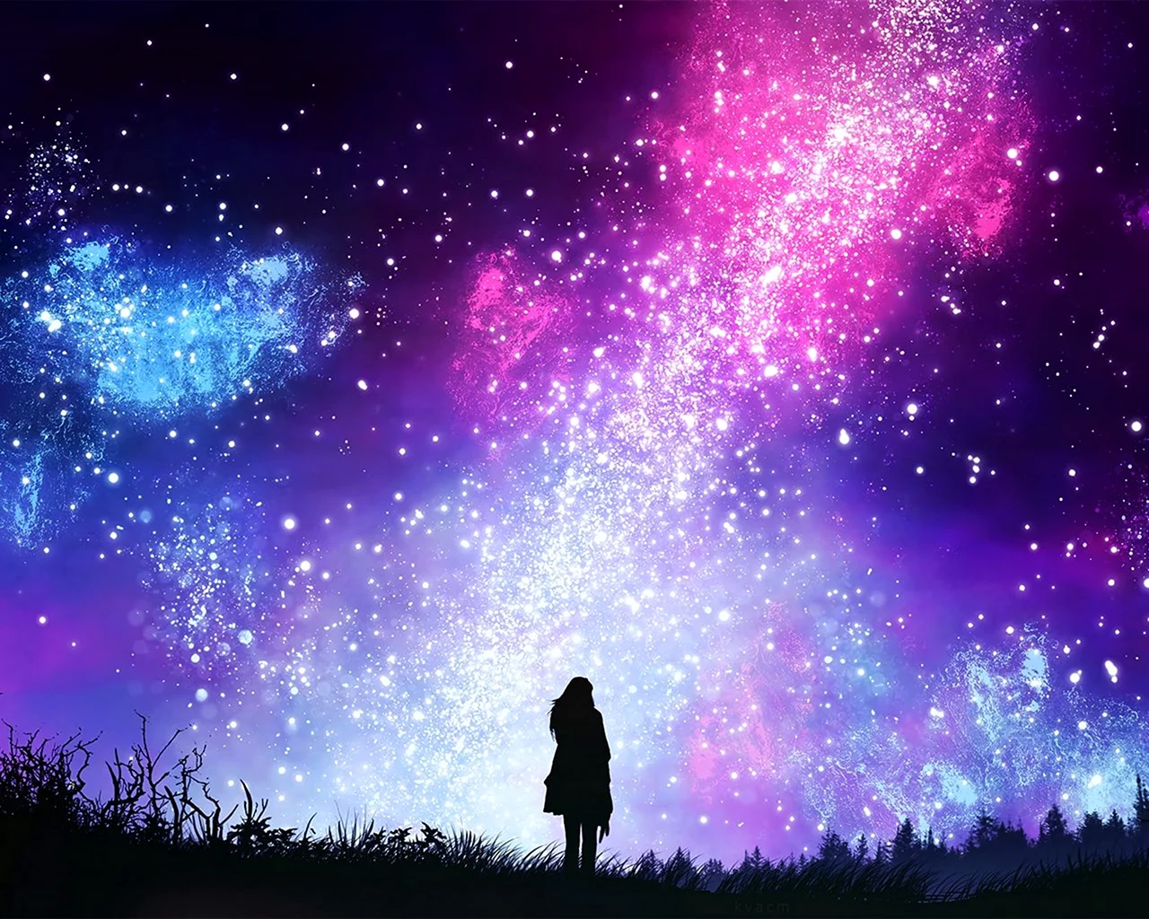 Девочка на фоне звездного неба