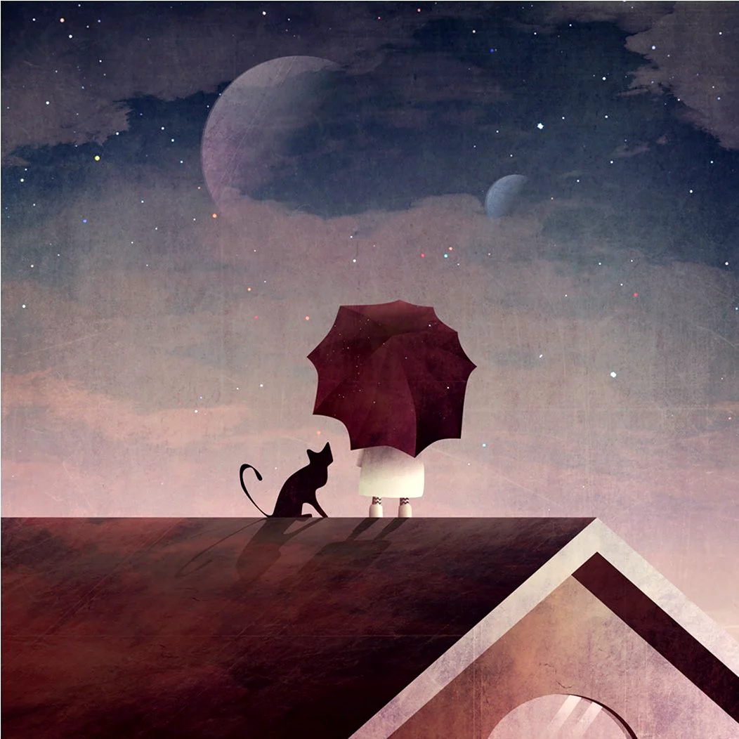 Девочка с кошкой на крыше