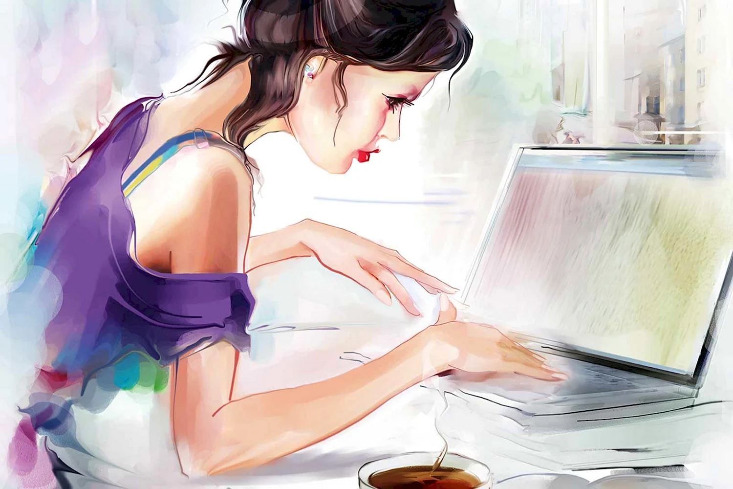 Девушка рисует за столом