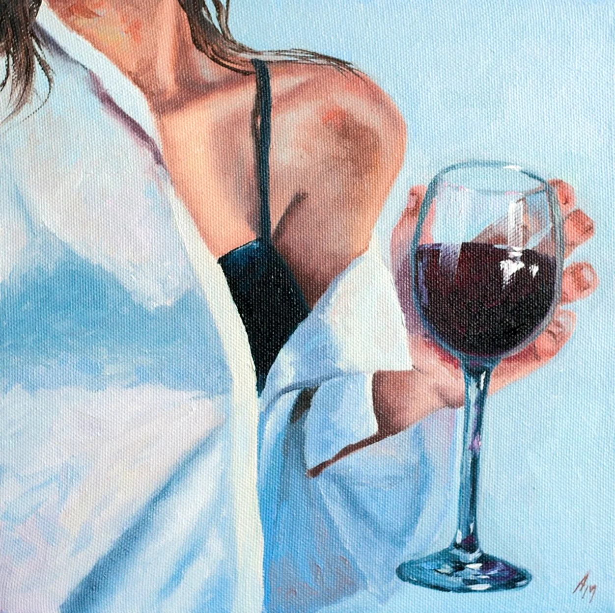 Девушка с бокалом вина акварель