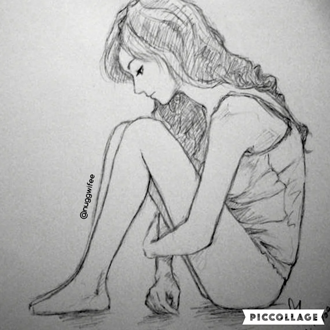Девушка сидит рисунок