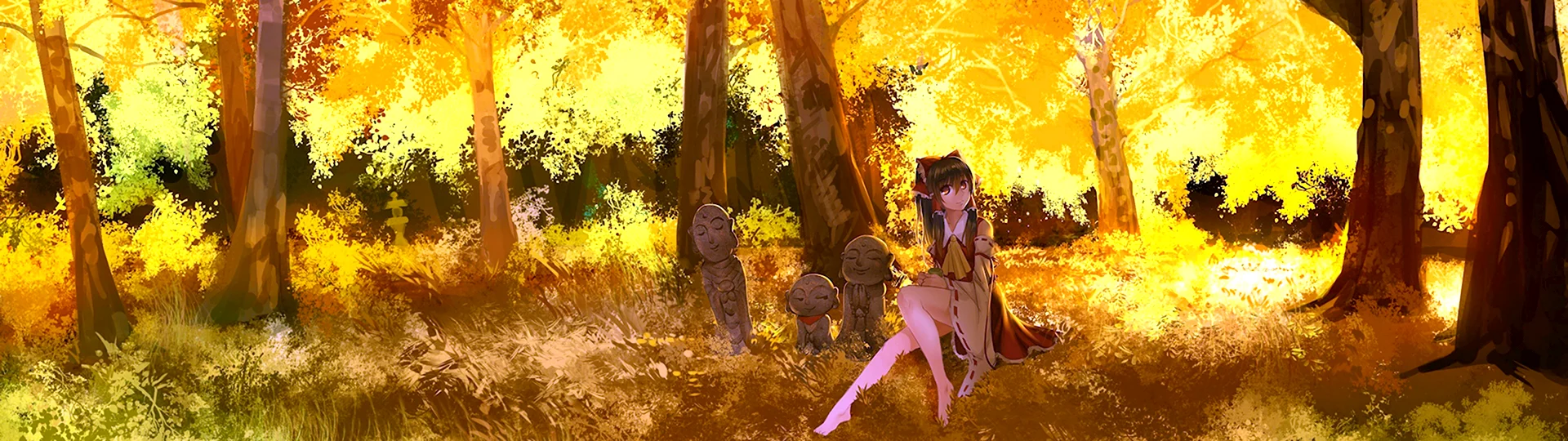 Девушка в осеннем лесу аниме