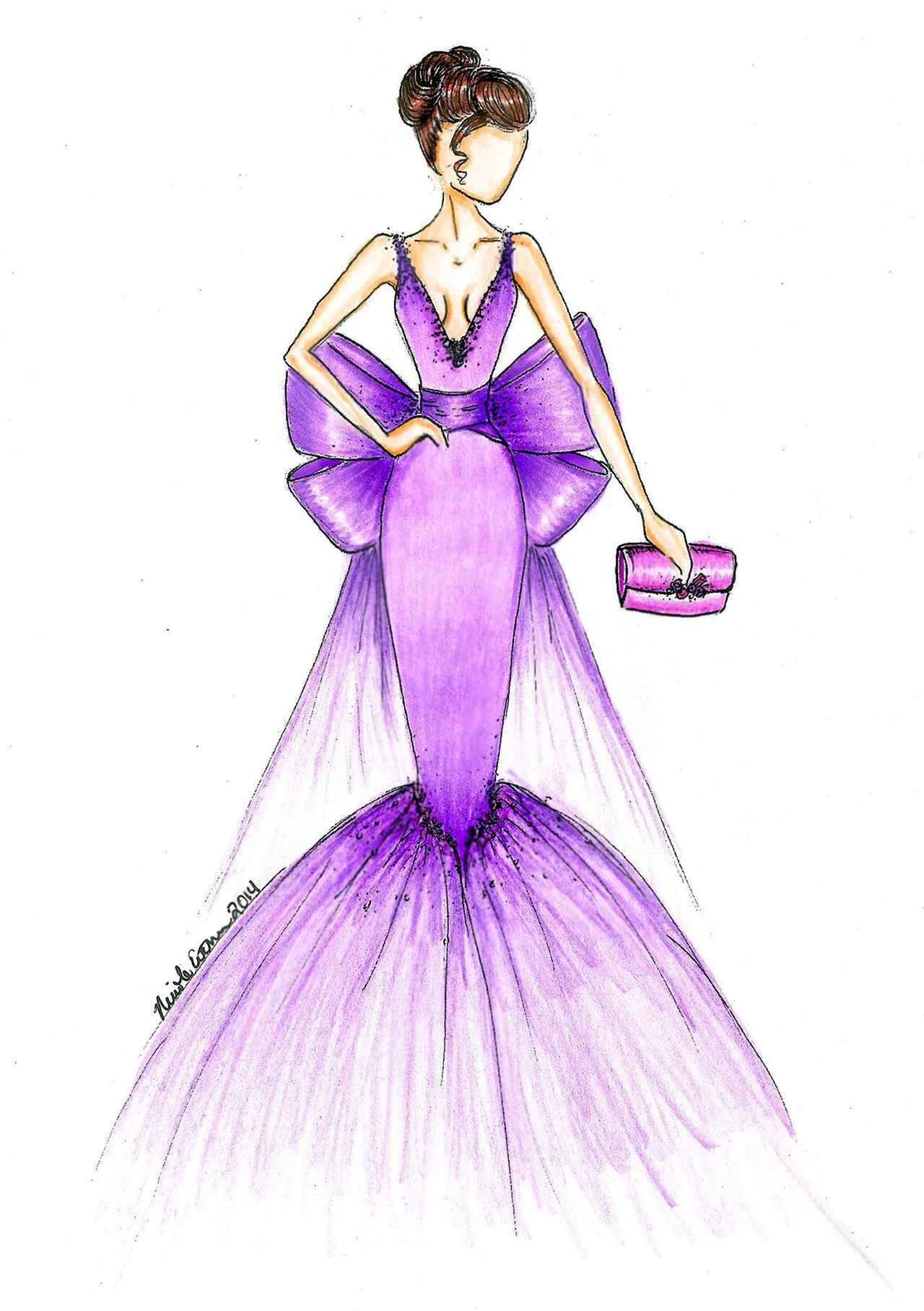 Эскиз платья фиолетовом цвете