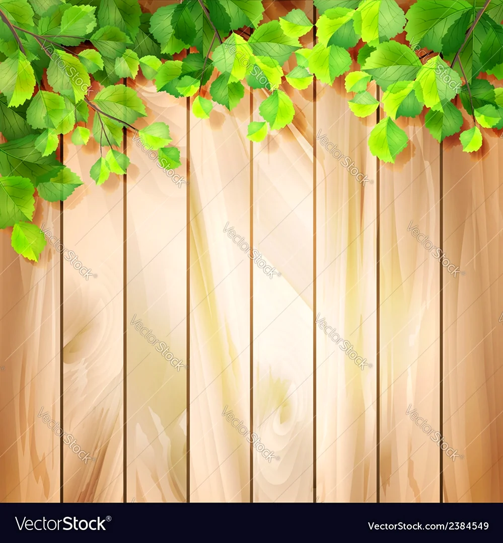 Фон деревянный с зеленой листвой