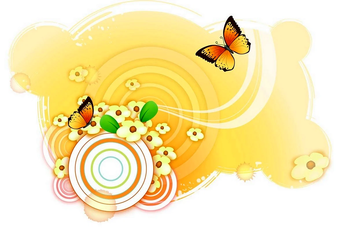 Фон детский желтый с бабочками солнышком