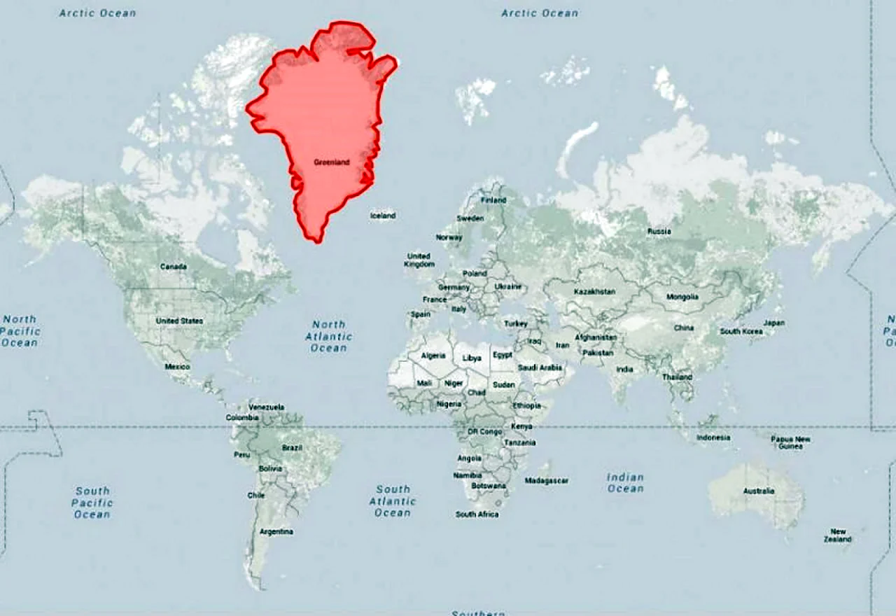 Где находится остров Гренландия на контурной карте
