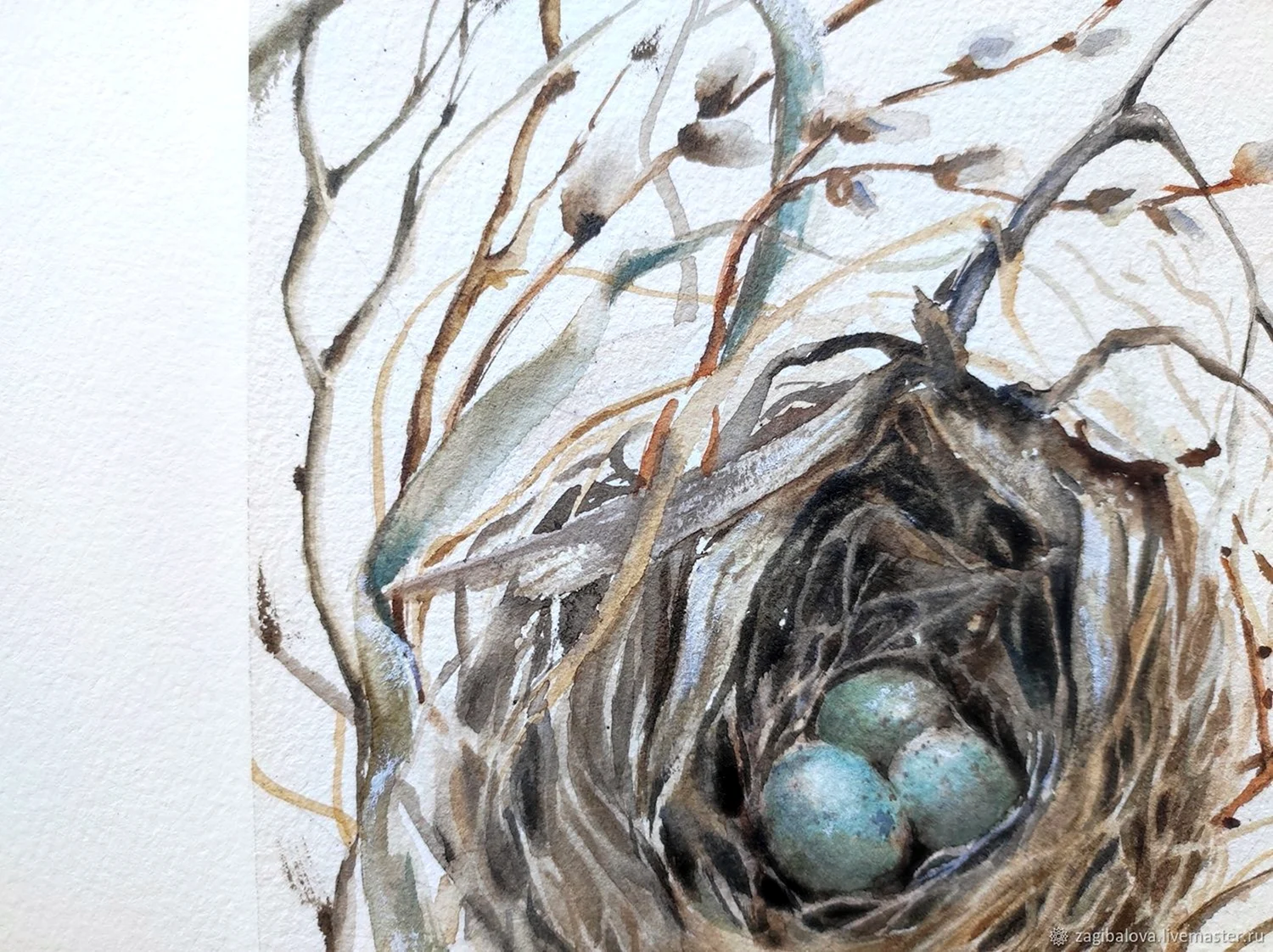 Гнездо с яйцами живопись