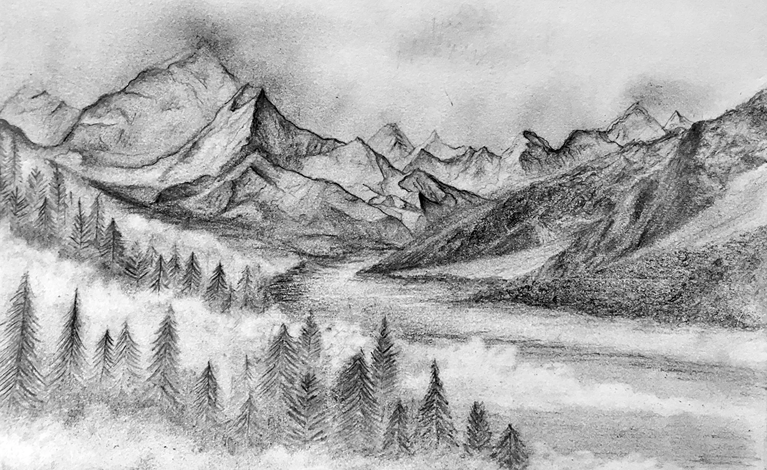 Горы Гималаи рисунок карандашом