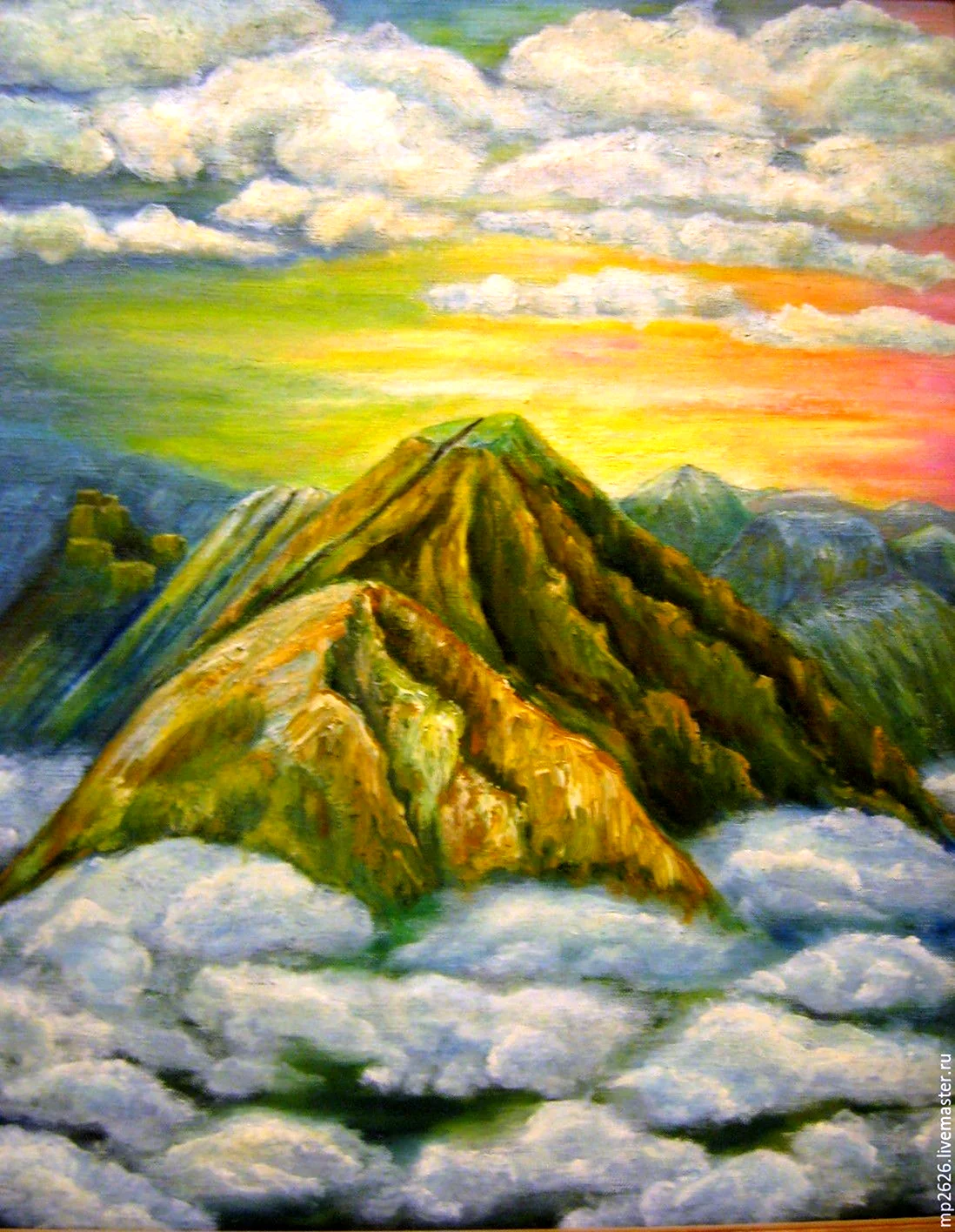 Горы в облаках живопись