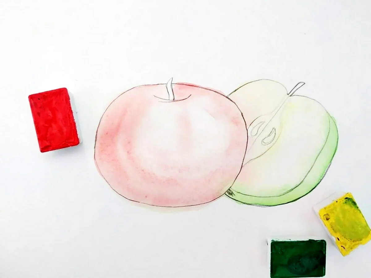 Яблоко долька нарисованный красками