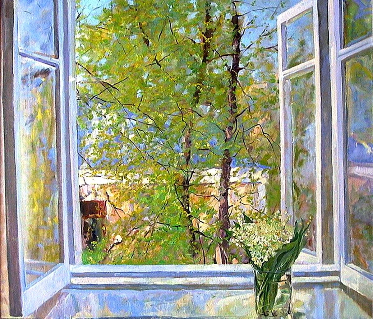 Картина открытое окно в садНиколай Богданов-Бельский