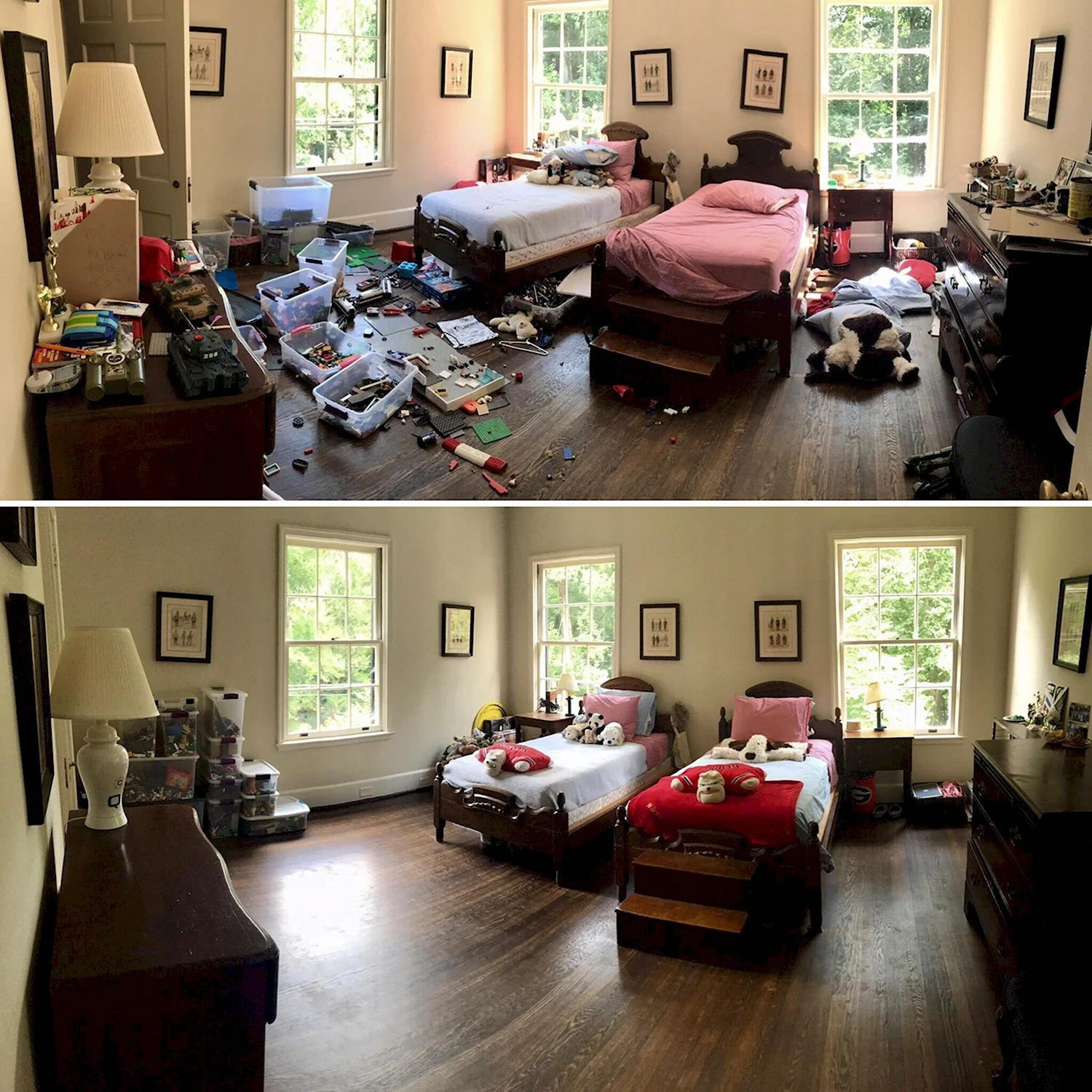 Комната до и после уборки