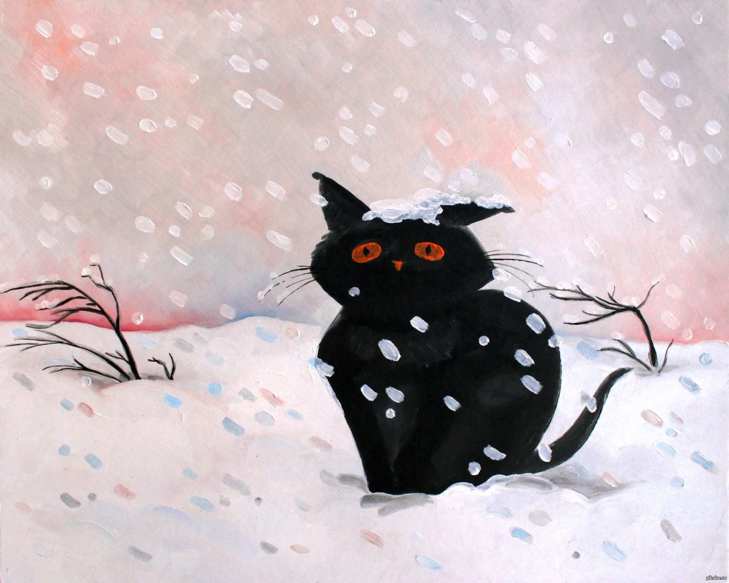 Кот в снегу арт