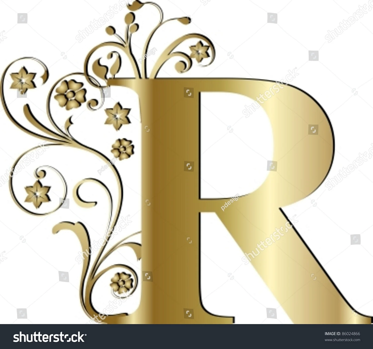 Красиво украшенная буква r золотистая
