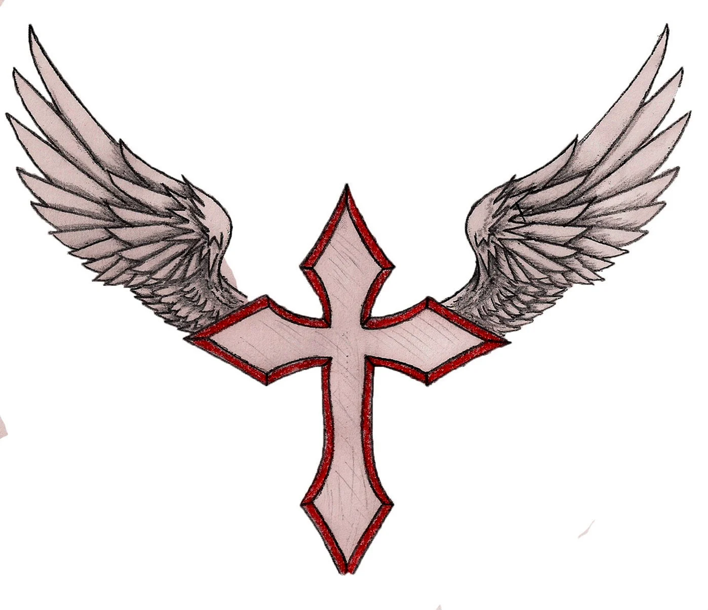 Крест с крыльями тату эскиз