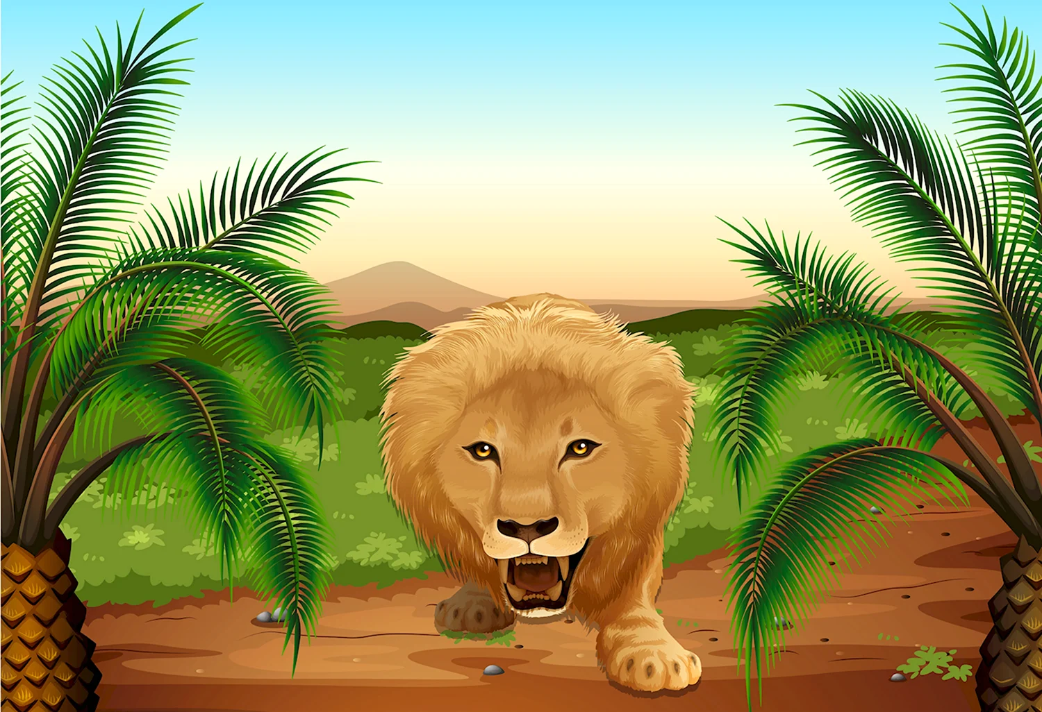 Лев в джунглях рисунок