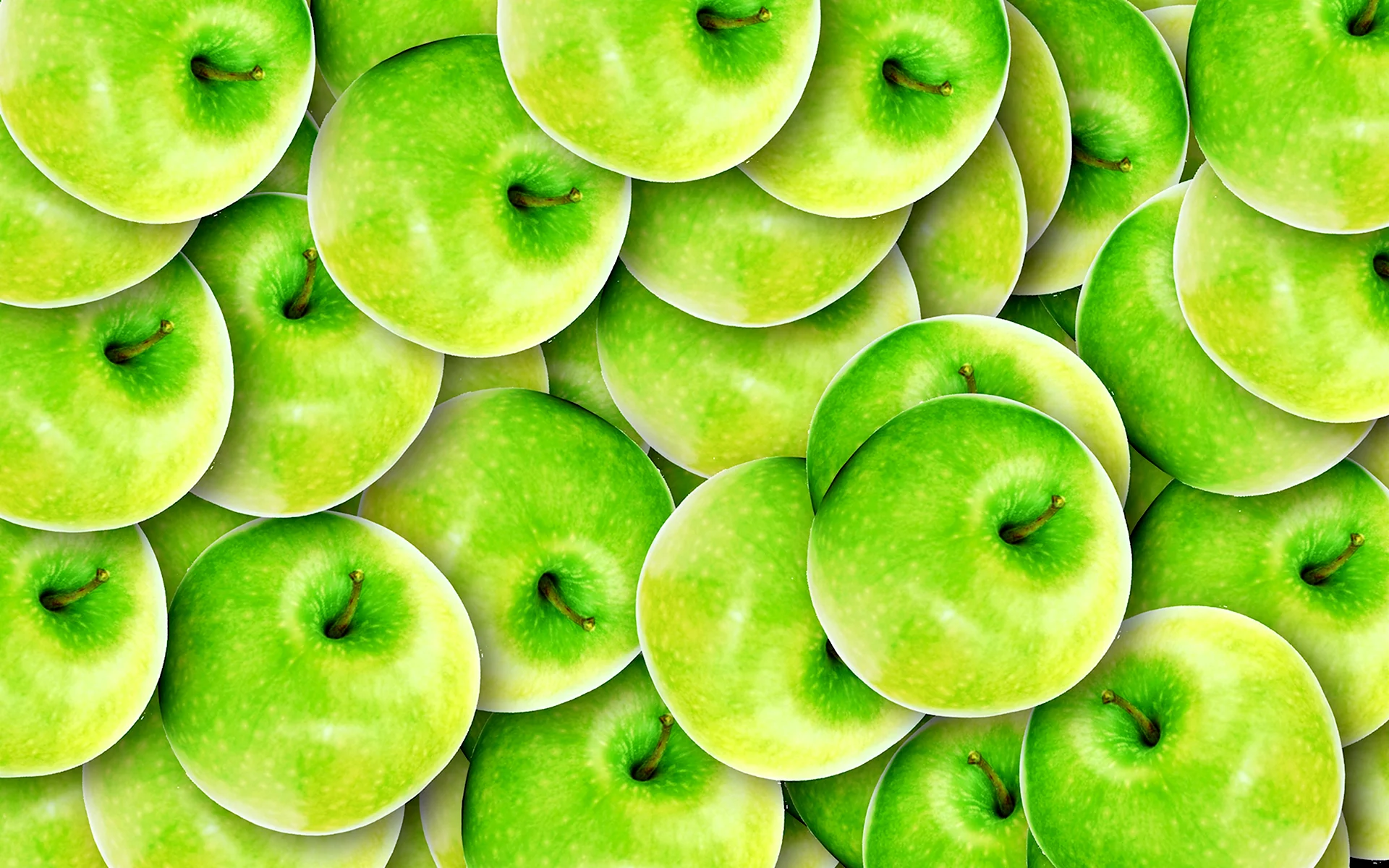 Много зеленых яблок