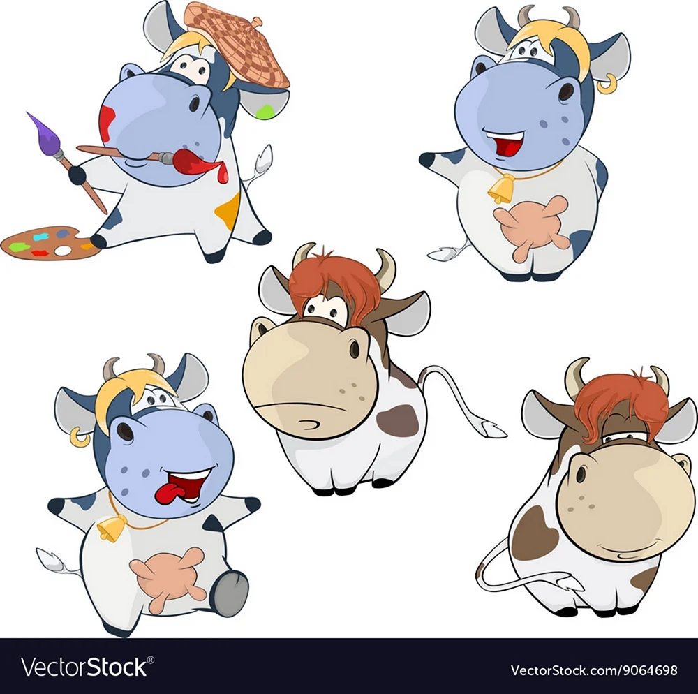 Мультяшные бычки и коровки