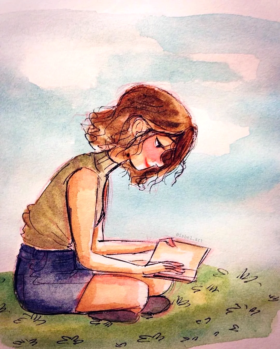 Нарисованная девушка с книгой