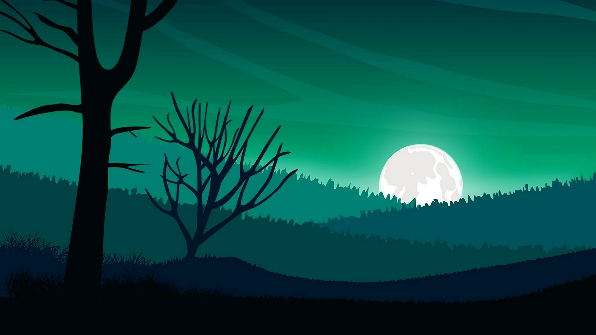 Нарисованный ночной лес