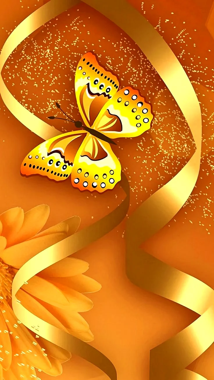 Оранжевый фон с бабочками