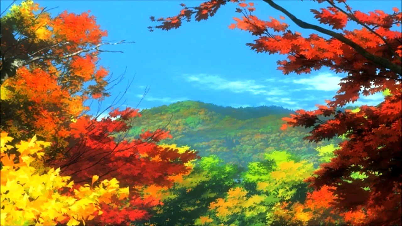 Осенний пейзаж в стиле аниме