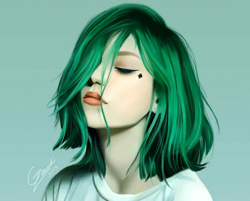 Портрет с зелеными волосами
