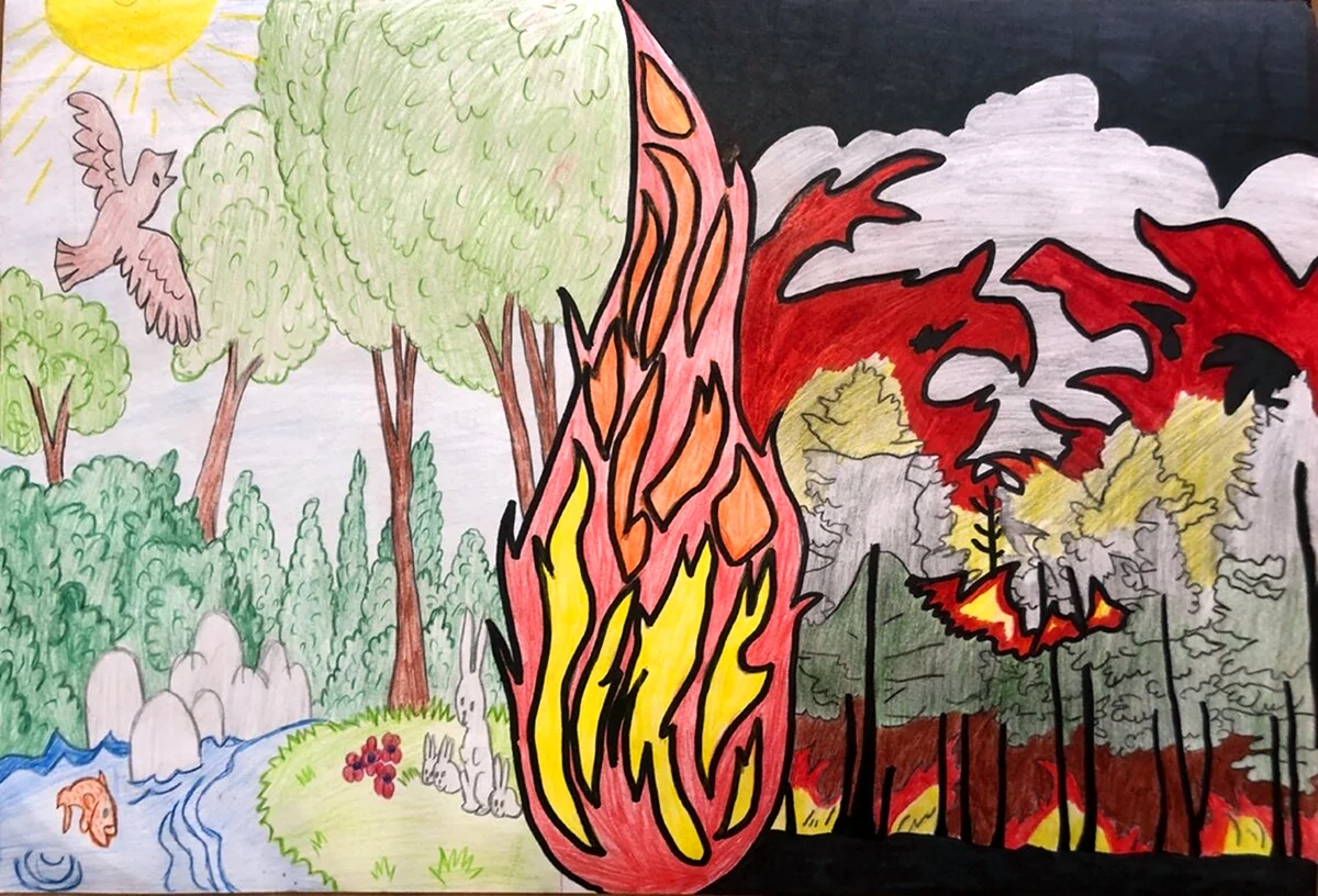 Пожар рисунок