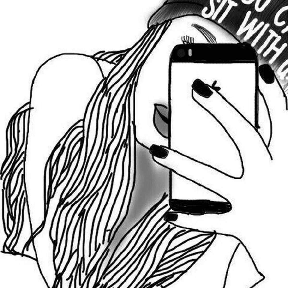 Рисунки для срисовки девушки с телефоном