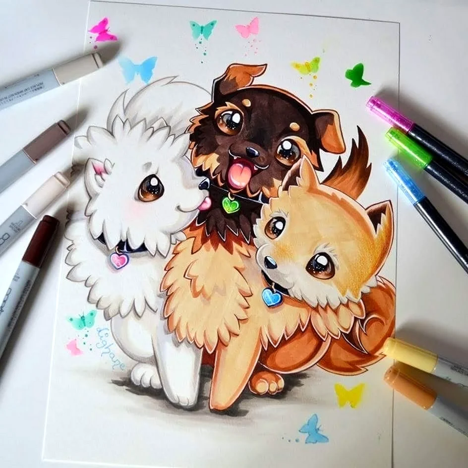 Рисунки животных маркерами