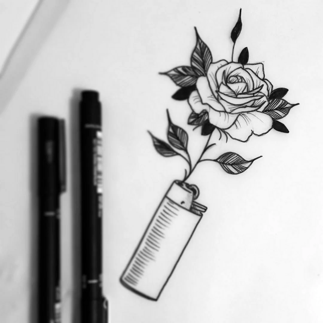 Роза черной ручкой