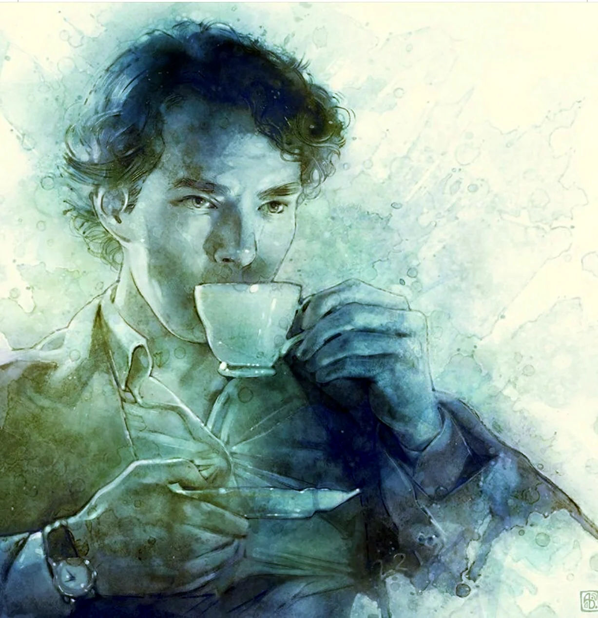 Шерлок Холмс пьет чай