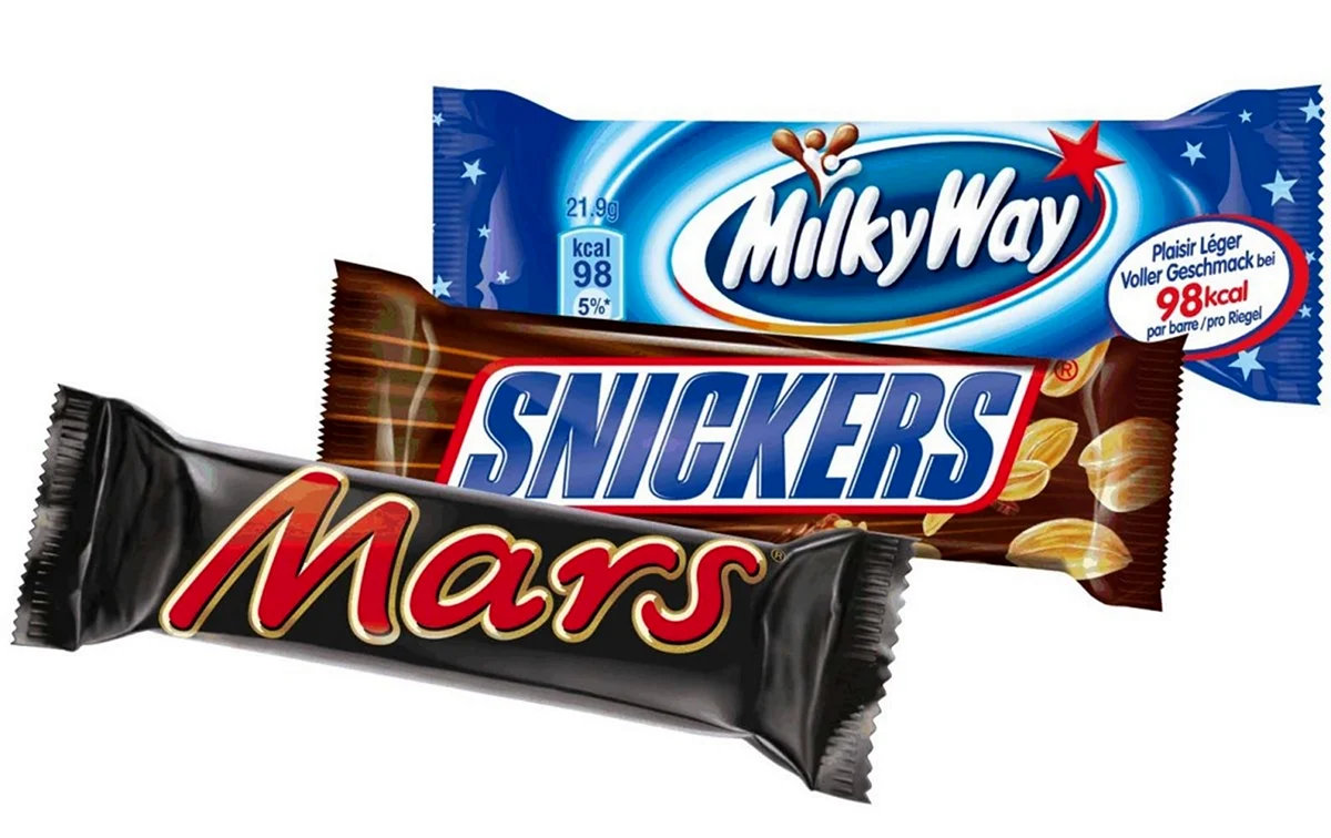 Шоколадные батончики Марс и Сникерс
