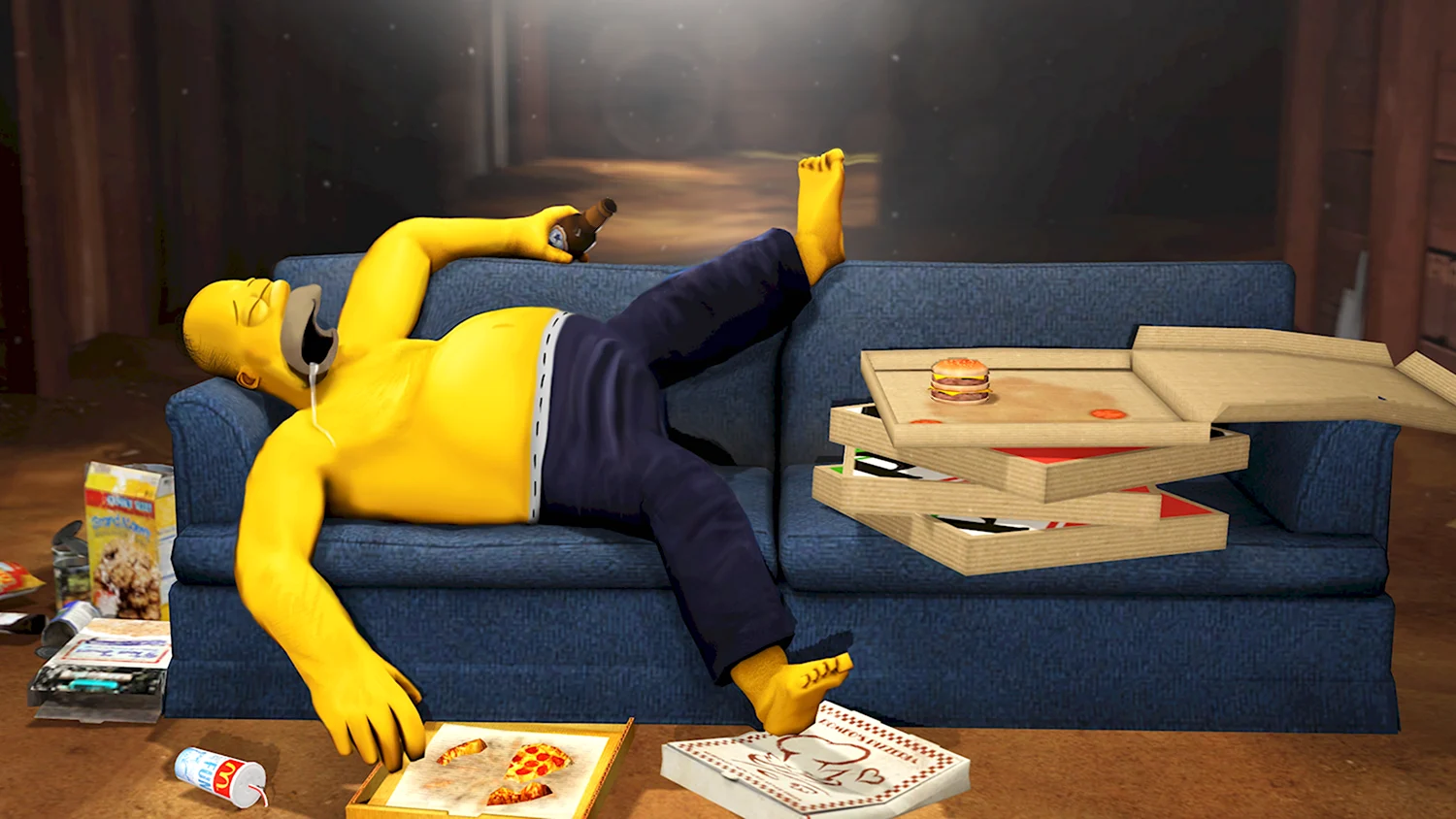 Симпсон лежит на диване