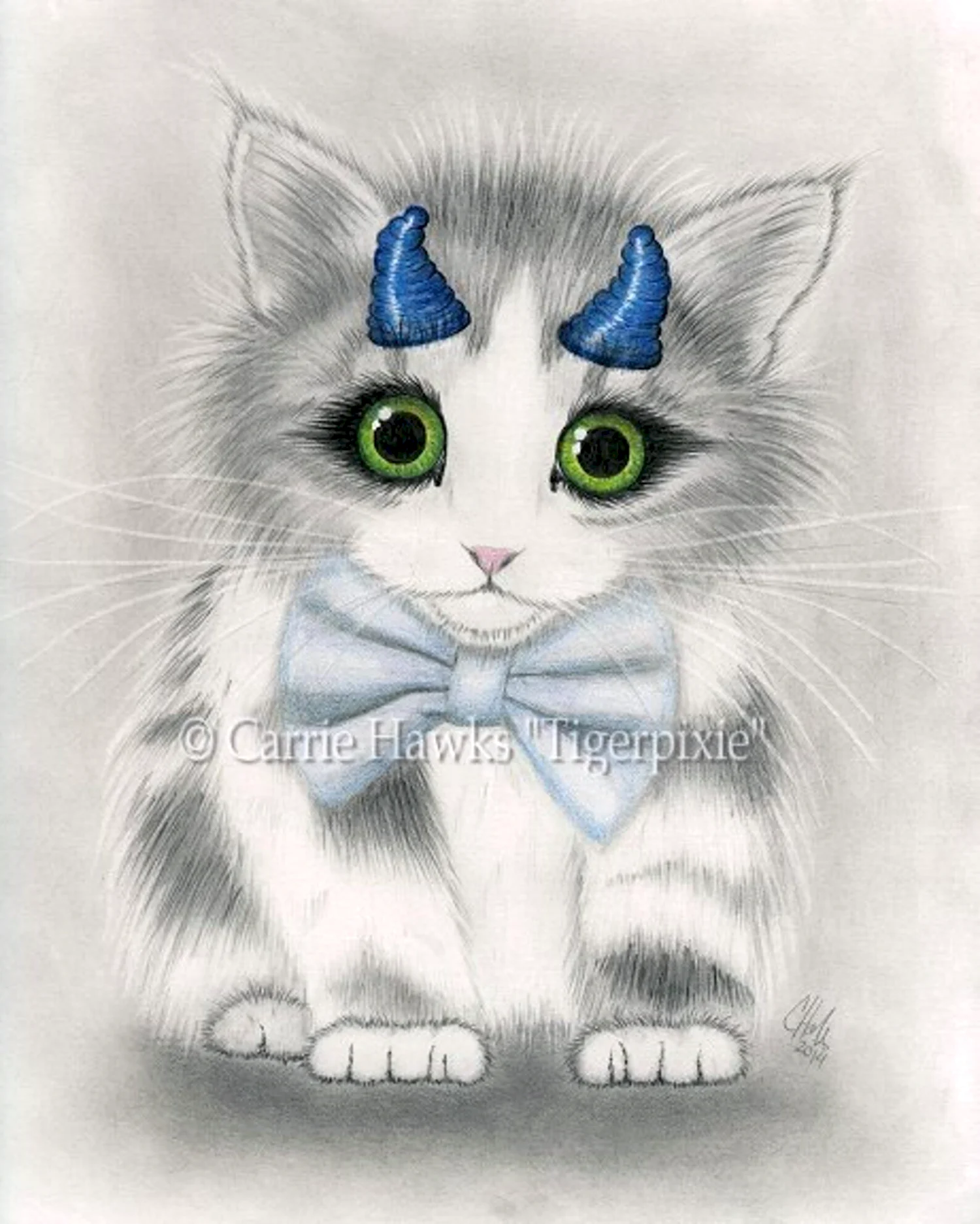 Синий котенок нарисованный