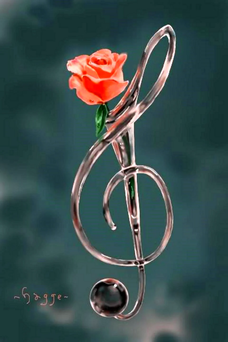Скрипичный ключ и роза