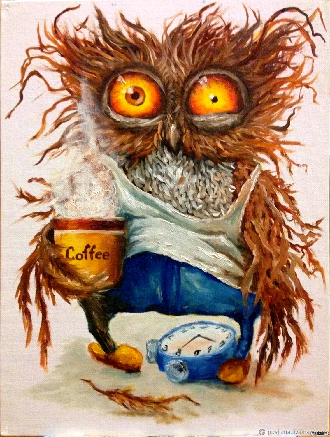 Сонная Сова с кофе