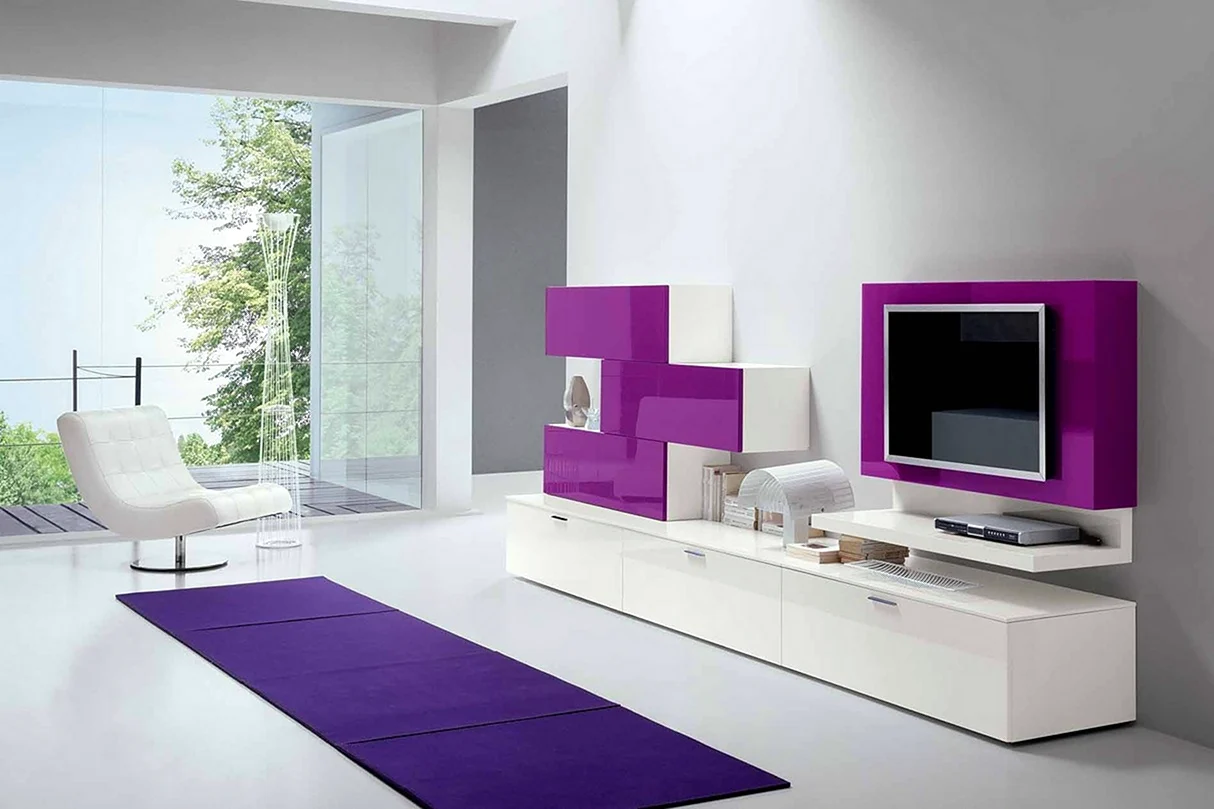 Стенка в гостиную в современном стиле фиолетовая