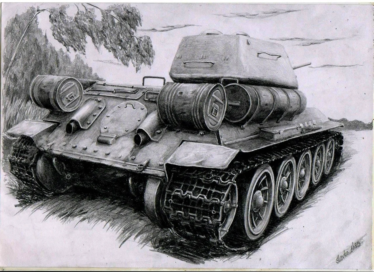 Как нарисовать танк поэтапно легко.